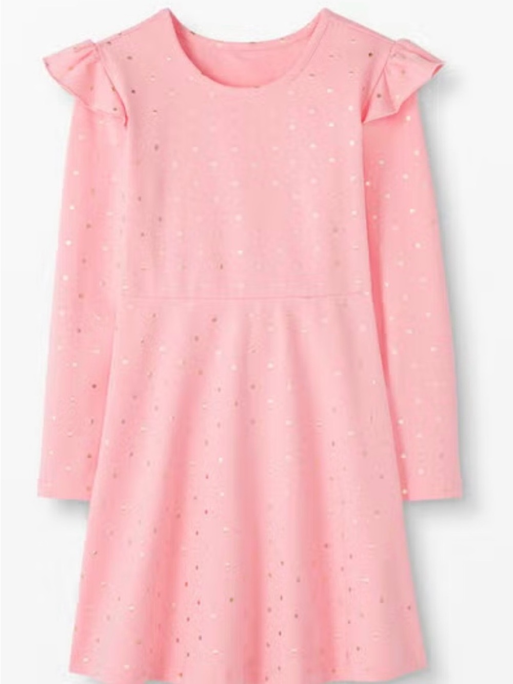 NEW - Hanna Andersson Pink Long-Sleeve Ruffle-Shoulder Dress with Metallic Dots